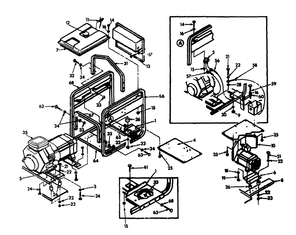 Generator Cradle Diagram and Parts List for 9163-2-4W113D  Briggs and Stratton Generator